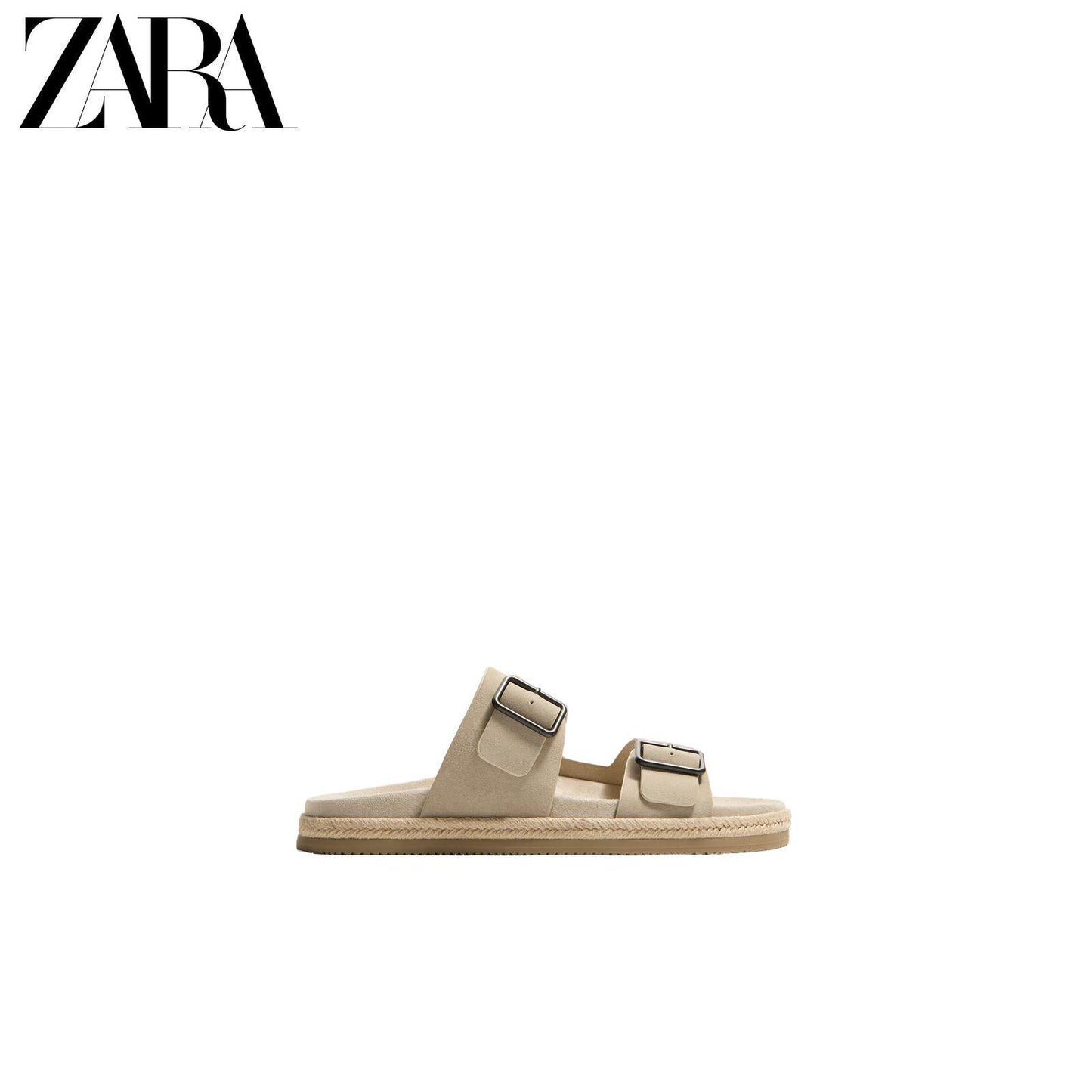 Sandálias de praia masculinas ZARA Primavera/Verão 2026 em couro com fecho de fivela dupla larga 2738720 131