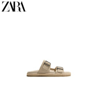 Sandálias de praia masculinas ZARA Primavera/Verão 2026 em couro com fecho de fivela dupla larga 2738720 131