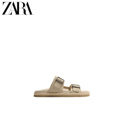 Sandálias de praia masculinas ZARA Primavera/Verão 2026 em couro com fecho de fivela dupla larga 2738720 131