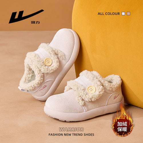 Sapatos Warrior de cor sólida, simples e quentes, sapatos Birkenstock à moda de inverno forrados a lã, sapatos de pão fofos e de peluche para mulheres