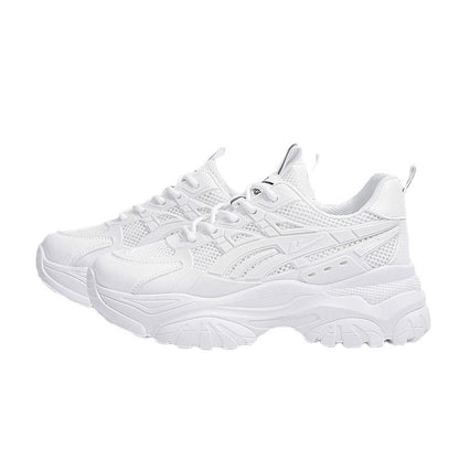 Sapatos brancos Warrior respiráveis e de sola grossa, sapatos simples de novo pai de cor coreana, estilo academia, sapatos confortáveis para mulheres