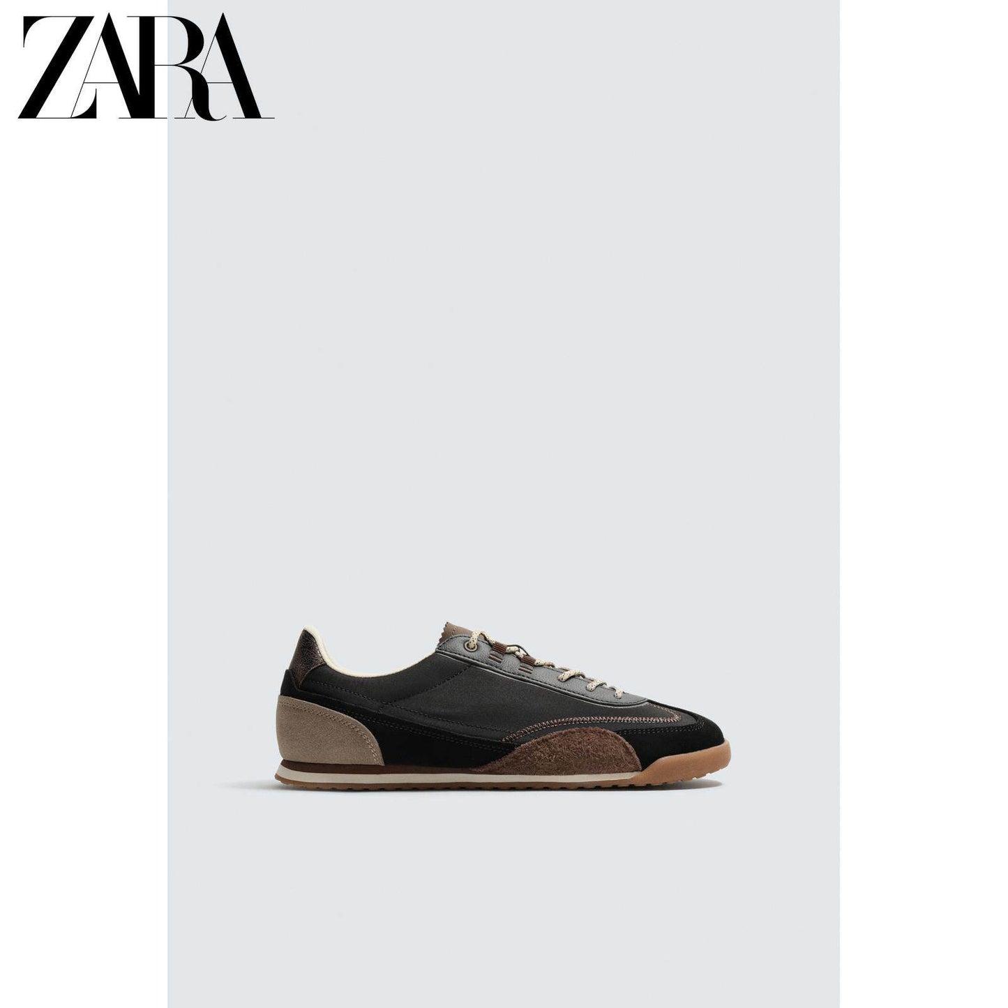 ZARA 2026 Primavera/Verão Sapatos Masculinos com Detalhes em Camurça, Modelo Retrô com Cadarço e Leves 2339720 800