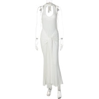 Amazon Vestido de fita que aperta a cintura de cor sólida, elegante, versátil e de gola longa com gola alta, sem costas para mulheres
