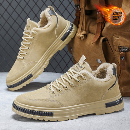 Sapatos de algodão masculinos, botas Martin de trabalho espessas forradas a polar quente no inverno, botas desportivas casuais de algodão resistentes ao frio do Nordeste para homens