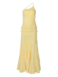 Vestido transfronteiriço novo e vendido pela Europa e América, vestido longo de retalhos, de um ombro, plissado e multicamadas, sexy, sem costas ocas, remendado, para mulheres