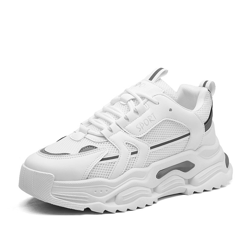 Sapatos masculinos Xiaobai 2025 novos verão, malha fina respirável, sola grossa, aumento de altura, desporto casual, corrida casual, ténis da moda