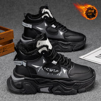 Sapatos masculinos de cano alto, botas Martin espessas e espessas forradas a polar de inverno, sapatos desportivos, casuais brancos para aumentar a altura e versáteis da moda