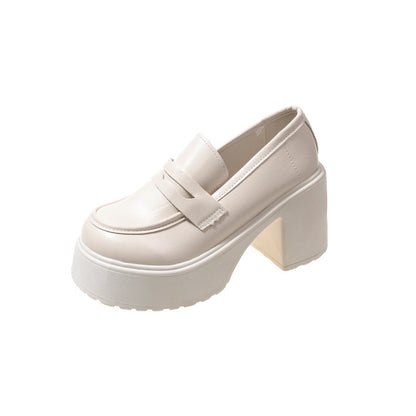 Sapatos franceses pequenos de couro para mulheres, saltos extra altos, novas sapatilhas vintage JK primavera/outono 2025, mocassins plataforma com plataforma, estilo moderno