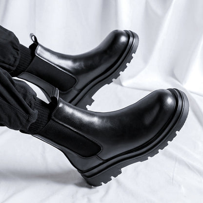 Botas Chelsea para homens, sapatos de couro de cano alto, botas de tubo de fumo, botas Martin primavera e outono britânicas para homens, botas pretas respiráveis de verão para homens