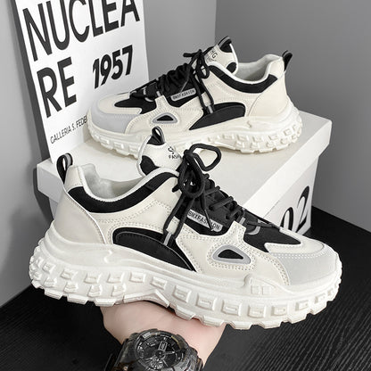 Sapatos Masculinos Populares de Celebridades na Internet 2024 Novos Primaveras Versáteis Casuais Casuais para Aumento de Altura Pequenos Desportivos Brancos Estilo Hong Kong Dad Ins Sapatos Modernos