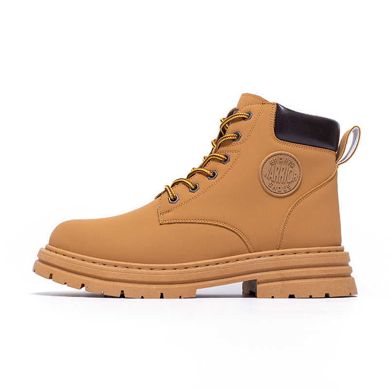 Warrior, cor sólida, botas Martin simples de cano alto, casal neutro para casal, botas amarelas grandes e com atacadores, sapatos unissexo versáteis com atacadores