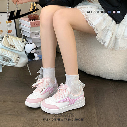 Warrior Dopamine Ténis de sola grossa para mulheres, Autumn New Soft Girl Versatile Niche Casual Shoes, Sapatos de Estudante com padrão de xadrez