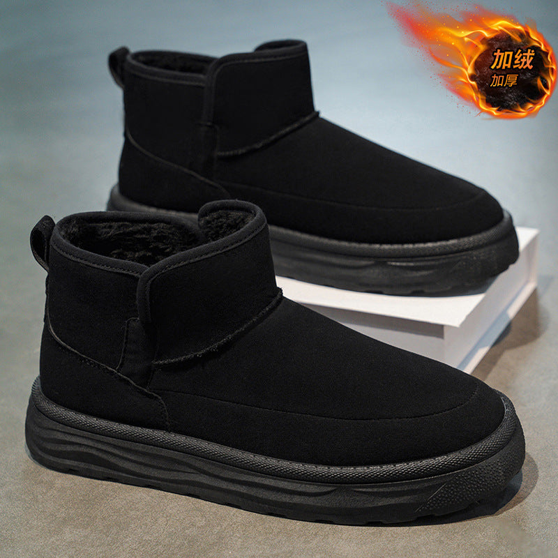 Botas de neve integradas em pele e lã para homens, novos sapatos de algodão quente antiderrapantes forrados a polar Nordeste 2025