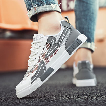 Ténis desportivos finos, respiráveis e ocos de malha para o verão masculino, sapatos casuais casuais versáteis e modernos para estudantes