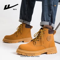 Warrior, cor sólida, botas Martin simples de cano alto, casal neutro para casal, botas amarelas grandes e com atacadores, sapatos unissexo versáteis com atacadores