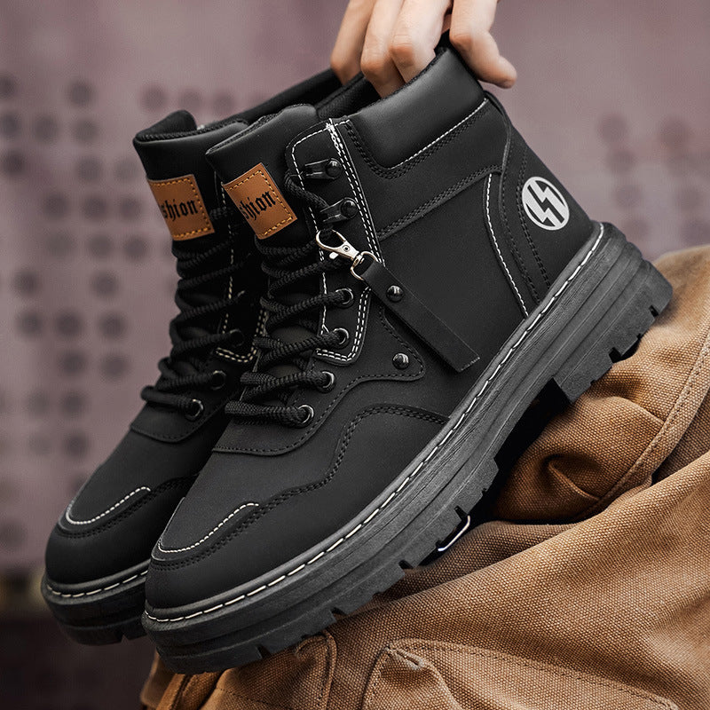 Botas Martin de Homem Roupa de trabalho de outono de estilo britânico de cano alto Botas de trabalho amarelas grandes para camisola desportiva casual masculina para caminhadas ao ar livre com sola grossa