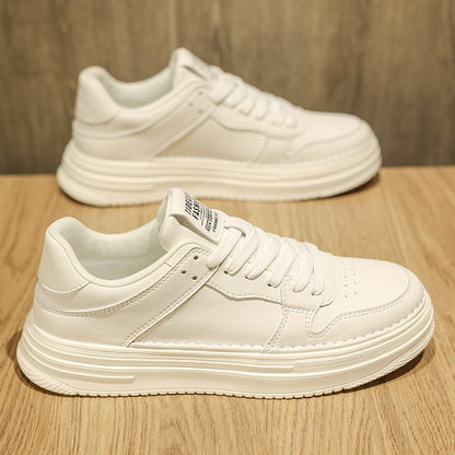 Sapatos de Homem Ténis Brancos Versáteis Primavera 2024, Sapatos Casuais Casuais Impermeáveis de Homem em Pele, Sapatos Brancos de Sola Grossa Que Aumentam a Altura e Sapatos Modernos