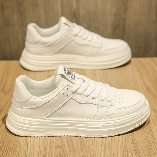 Sapatos de Homem Ténis Brancos Versáteis Primavera 2024, Sapatos Casuais Casuais Impermeáveis de Homem em Pele, Sapatos Brancos de Sola Grossa Que Aumentam a Altura e Sapatos Modernos
