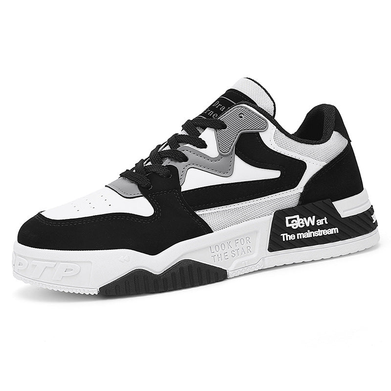 Sapatos Masculinos 2025 Novos Ténis Panda Primavera Respiráveis Pretos e Brancos Desportivos Casuais Masculinos Sola Grossa e Aumento de Altura Sapatilhas da Moda