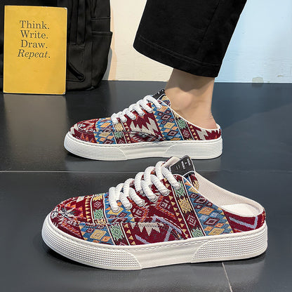 Sapatos de lona para homem, ténis desportivos respiráveis de marca de nicho de primavera, sapatos de salto versáteis para homem, chinelos de meio pé