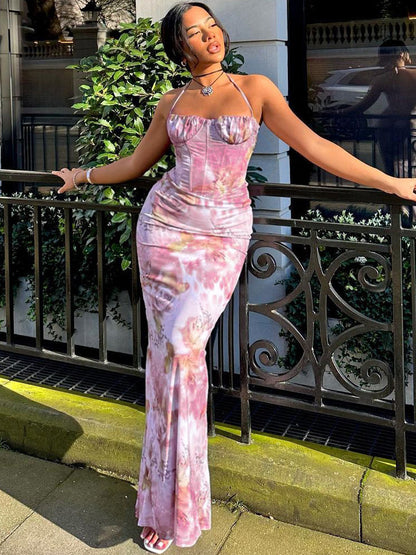 Vestido de estilo europeu e americano, dropshipping de moda ultrafronteiriço com alças estampadas e estampadas na Amazon