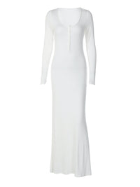 Vestido elegante elegante, de cor sólida, bestseller transfronteiriço da Amazon, confortável, de corte slim, botões e decote em U, manga longa e manga longa, justo nas ancas, para mulheres