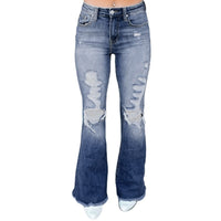 Vendas diretas de fábrica de jeans femininos europeus e americanos, calças emagrecidoras de cintura alta 2025 novas e confortáveis de ganga elástica rasgada e alargada