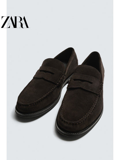 ZARA 2026 Verão Novo Sapatos Masculinos com Aba e Bolso em Couro Mocassim Estilo Náutico 2617720 700