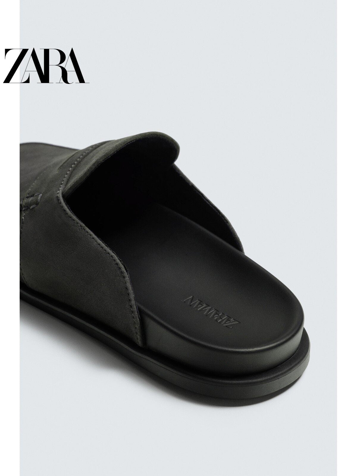 ZARA Coleção Verão 2026 Sapatos Masculinos: Sapato de Couro com Aba, Bico Redondo e Sola de Madeira (2761720 802)