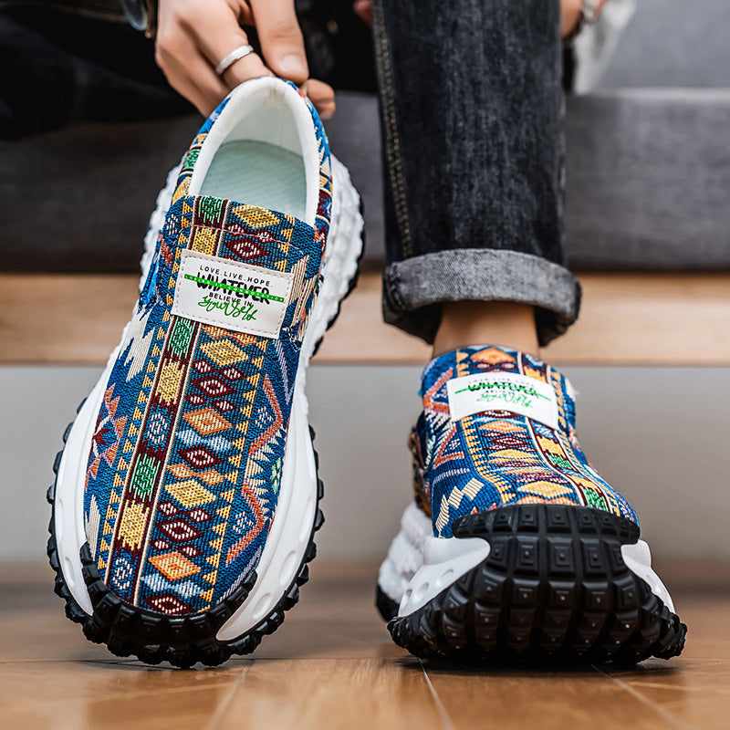 Sapatos masculinos: ténis de corrida de lona grossa com sola de verão, sapatos de pai com sola resistente ao desgaste para adolescentes