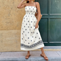 Primavera/verão 2026 novo vestido étnico sem alças, vestido comprido de cintura alta cruz europeu e americano para mulheres