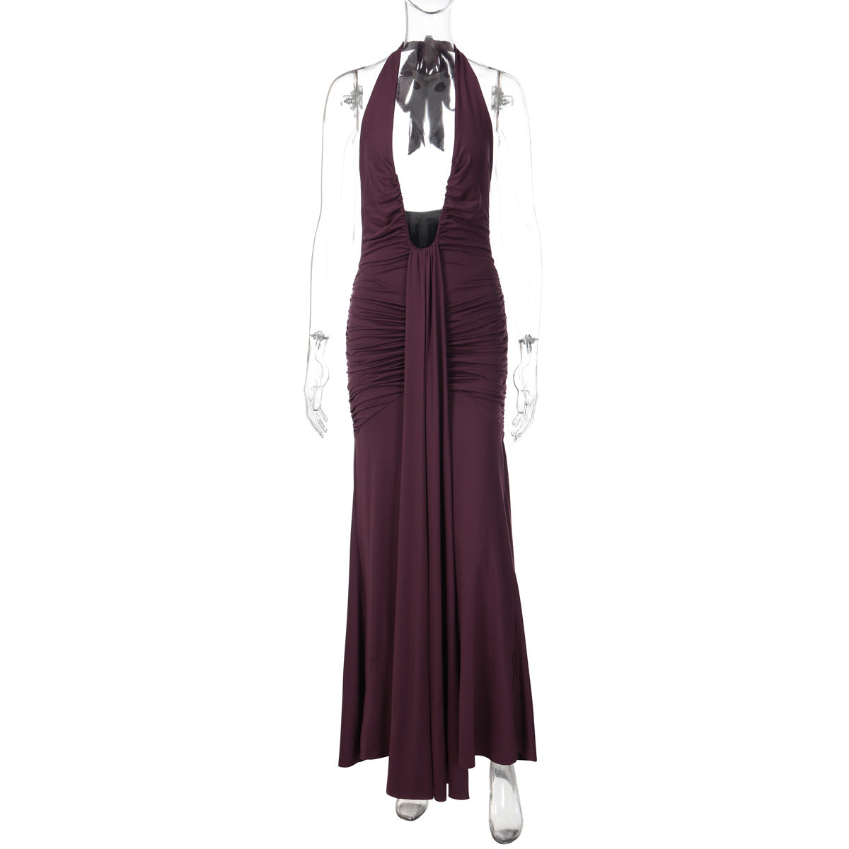Vestido atravessado de vendas novas na Europa e América, vestido sexy de decote oco, decote oco, sem costas, fino, plissado, com alças remendadas e alças para mulheres