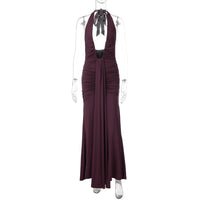 Vestido atravessado de vendas novas na Europa e América, vestido sexy de decote oco, decote oco, sem costas, fino, plissado, com alças remendadas e alças para mulheres