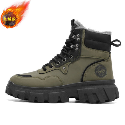 Botas de neve masculinas, sapatos de algodão do Nordeste, forrados em polar de inverno, quentes e espessos, em pele e pele integraram botas de algodão Martin resistentes ao frio e resistentes ao frio