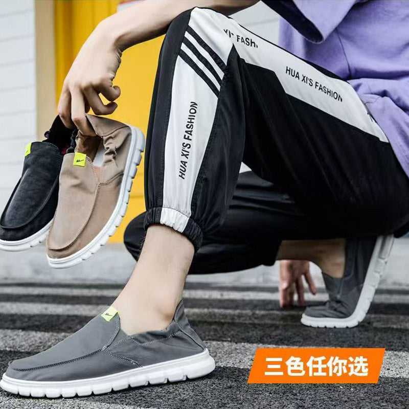 Sapatos leves de lona Warrior Work, novos sapatos casuais de cor sólida de um passo, respiráveis e confortáveis, sapatos masculinos de tecido por grosso