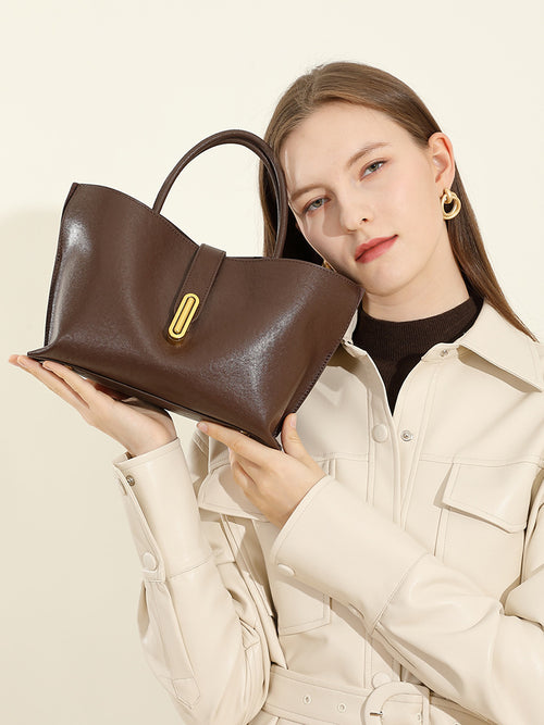 Malas femininas transfronteiriças, nova mala tote de vaca curtida vegetal topo de grão, mala de moda de nicho para pendulares, mala cruzada feminina
