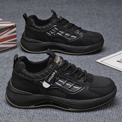 Novos sapatos brancos de malha respiráveis para o verão masculino, ténis versáteis de sola grossa e modernos, sapatos casuais de pai