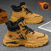 Botas Martin 2025 sapatos de inverno masculinos novos, forrado a fleece espesso, roupa de trabalho alta, botas amarelas grandes, botas de frio masculino