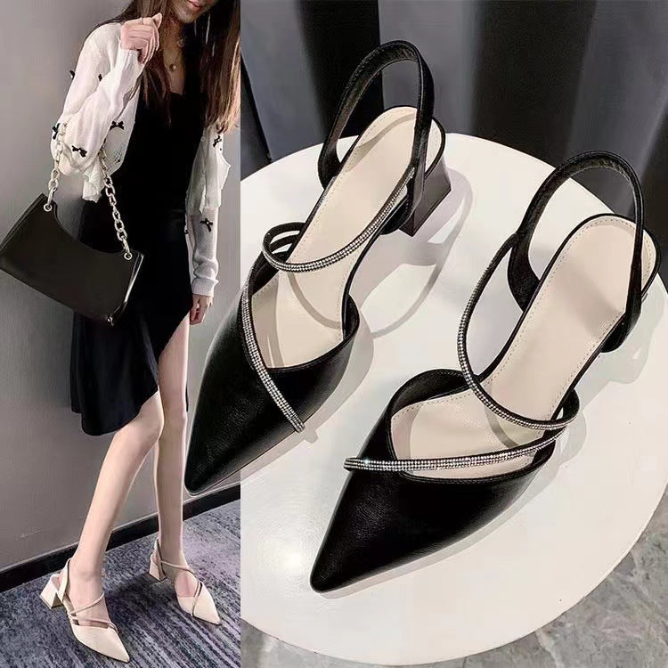 Sandálias de moda para mulheres, estilo de fada, novo verão 2023 de saltos fechados com saltos altos de strass, combinados com saias e sapatos femininos
