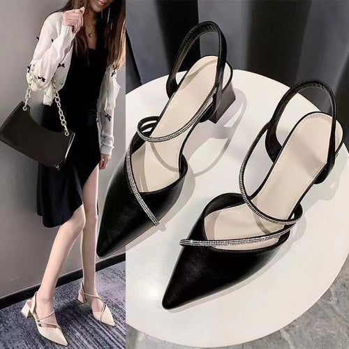 Sandálias de moda para mulheres, estilo de fada, novo verão 2023 de saltos fechados com saltos altos de strass, combinados com saias e sapatos femininos