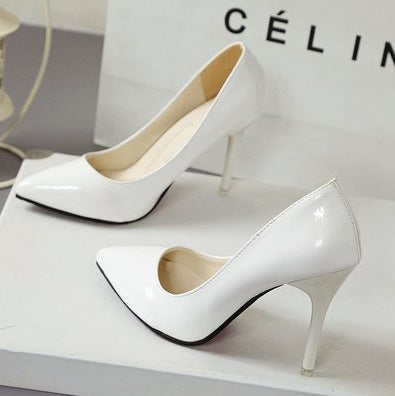 Saltos altos altos European Station Nude Stilet, sapatilhas de trabalho pretas com bico pontiagudo, sapatos plus size azuis em verniz feminino, sapatos vermelhos de casamento