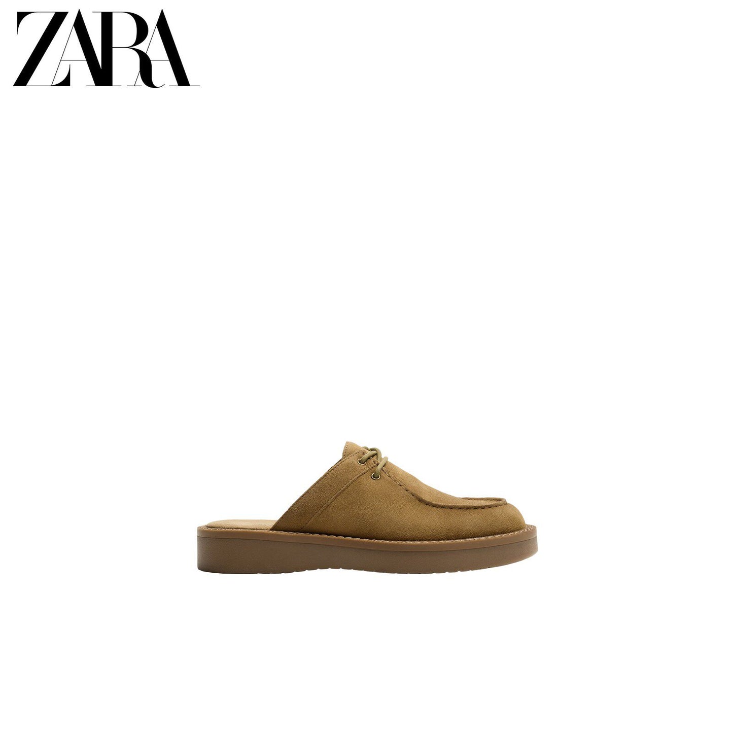 ZARA 2026 Novos Sapatos Masculinos de Verão com Acabamento em Camurça, Bico Redondo, Sola de Madeira, 2467720 102