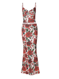 Amazon 2026 Summer 2026 Conjunto de Saias Longas Ajustadas ao Corpo Estampado Floral Floral com Estampado em V, Alças Finas e Ajustados ao Corpo da Anca na Amazon 2026
