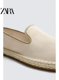 Sapatos masculinos ZARA Primavera/Verão 2026: Cabedal em algodão, design liso, forma arredondada, sola de linho. Modelo 2743720 002.