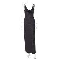 Vestido de moda nova com padrão de bolinhas e decote em V, vestido floral de fenda longa com padrão de bolinhas da Amazon, de vendas transfronteiriças, para mulheres