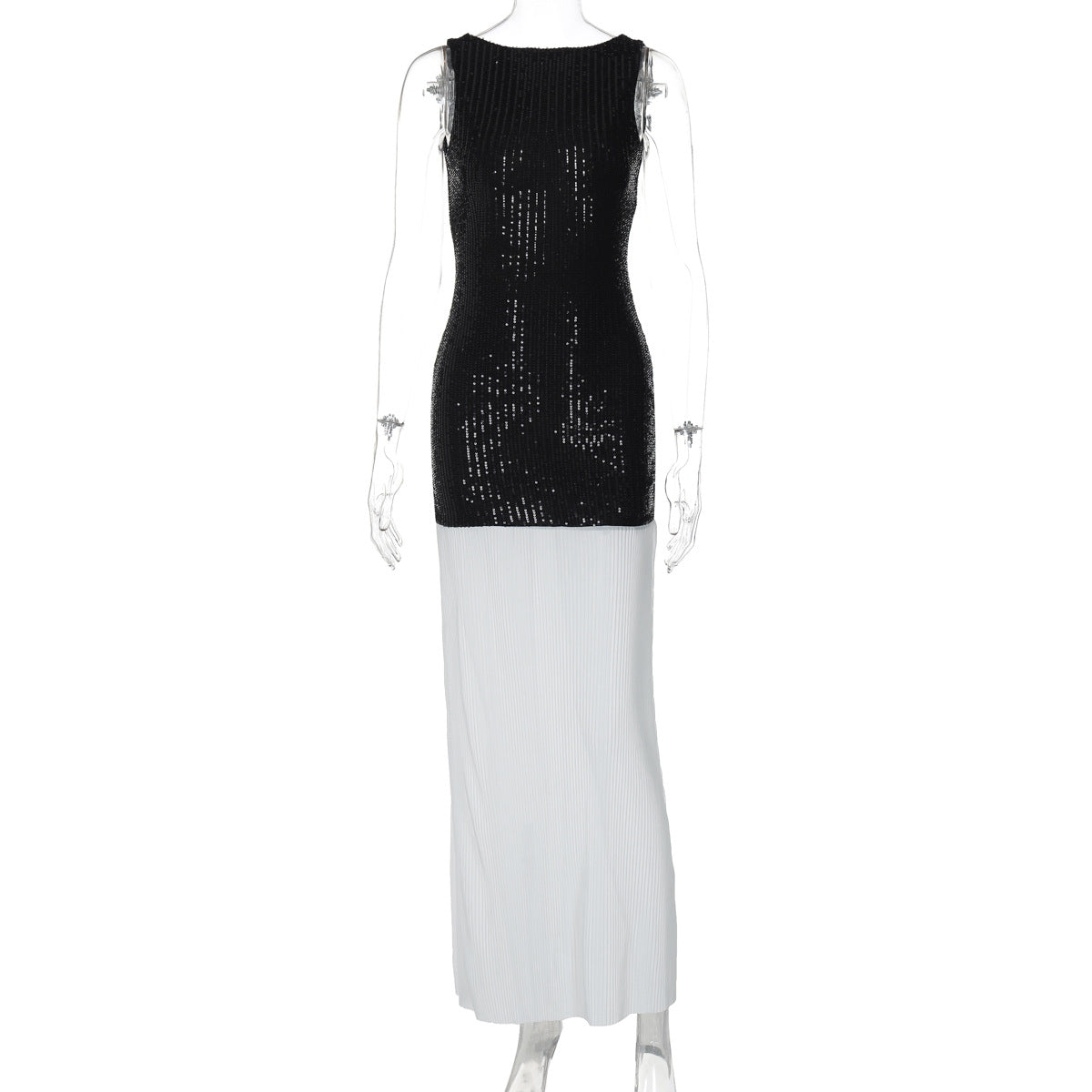 Vestido feminino feminino europeu e americano de verão 2026, sexy sem mangas sem mangas em patchwork, em estilo rua longo, plissado