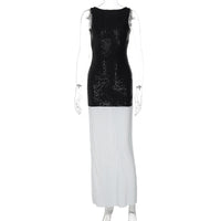 Vestido feminino feminino europeu e americano de verão 2026, sexy sem mangas sem mangas em patchwork, em estilo rua longo, plissado