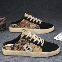 Sapatos masculinos de lona, sapatos casuais casuais de uma perna e respiráveis e modernos de verão, sapatos masculinos de salto meio deslizante
