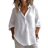Camisa feminina elegante, europeia e americana, com textura de lapela transfronteiriça, com corte largo para esconder a pele e amagar o corpo, perfeita para as deslocações diárias