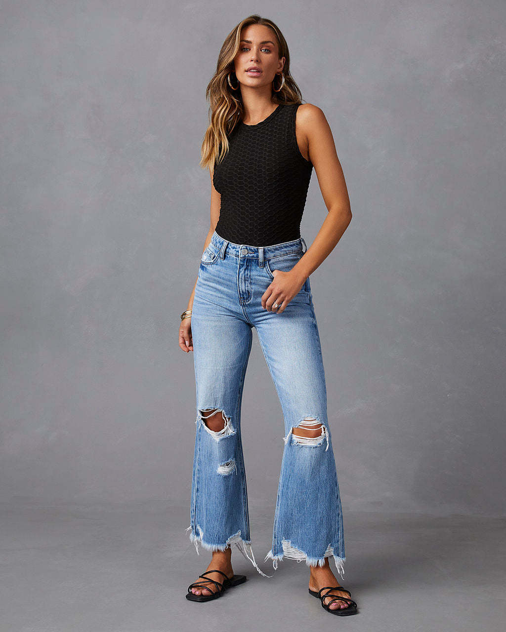 2025 Novas calças de perna larga transfronteiriças, jeans de cintura alta rasgados em tie-dye lavados com borlas, calças compridas casuais de perna direita para mulheres